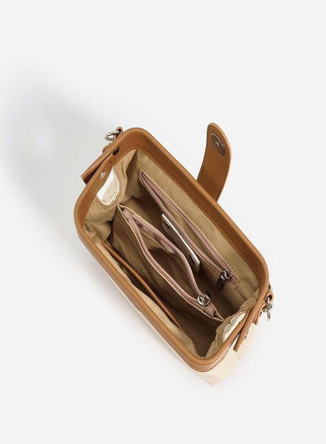 GLOSSY Elegant Crossbody Sling Bag Trendy Design, Beige PU Material (Tan) - Image 4